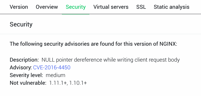 NGINX Amplify notifies you of security vulnerabilities and provides configuration advice