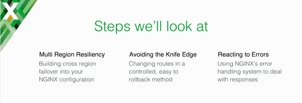 The three topics covered in the talk are multi-region resiliency, controlled routing changes with a rollback plan, and effective reaction to errors [presentation on lessons learned during the cloud migration at Expedia, Inc.]